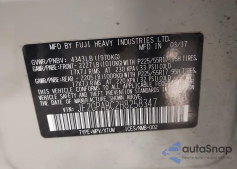 2017 Subaru Crosstrek 2.0I Premium from USA, damaged, VIN JF2GPABC2H8258347